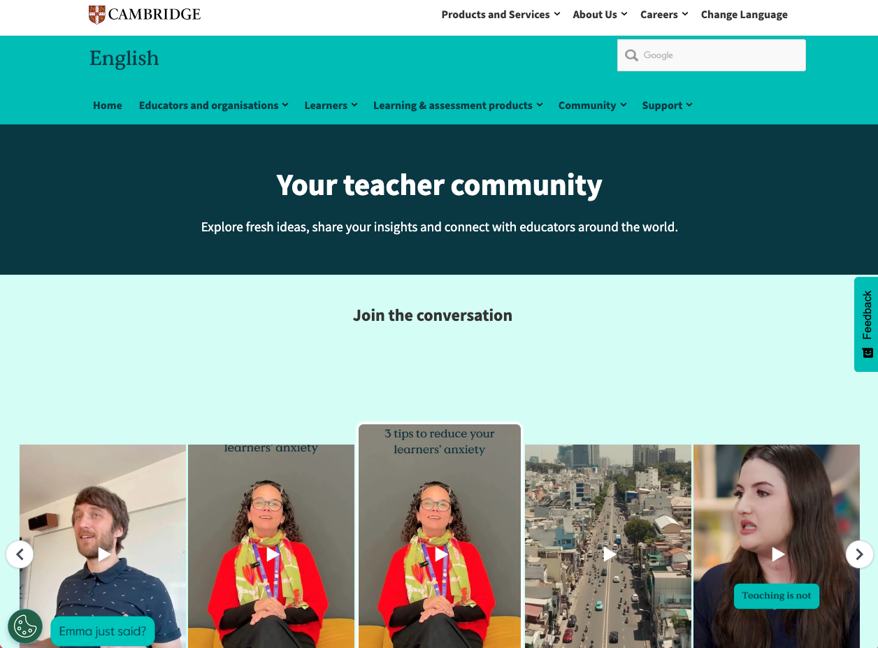 Cambridge English Teacher Community social feed on website