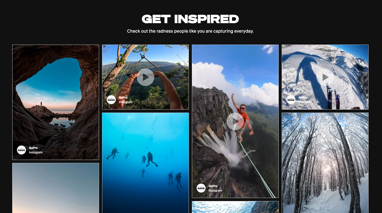 GoPro Snow Challenge social media feed on website