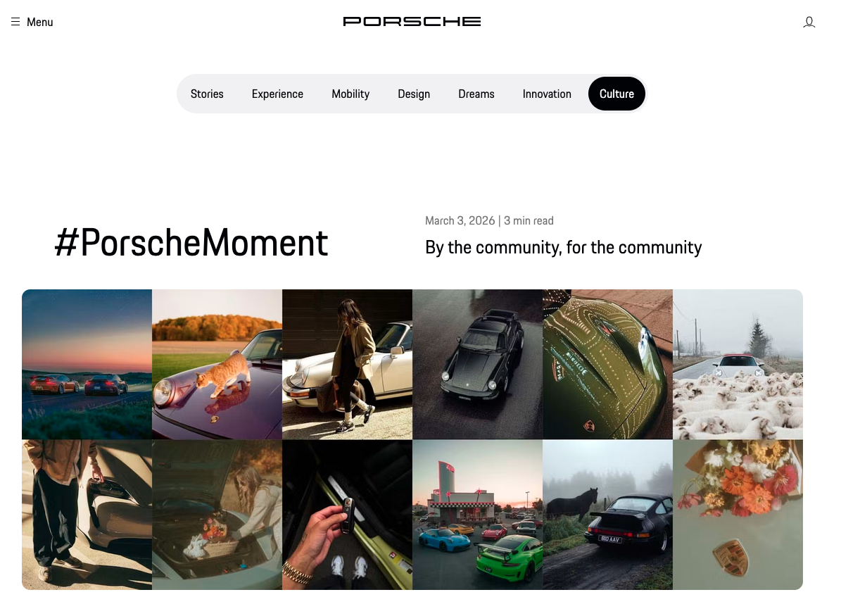 Porsche Moment social media feed on website